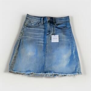 Sneak Peek Blue Denim Mini Skirt High Rise Raw Hem Pockets Size S